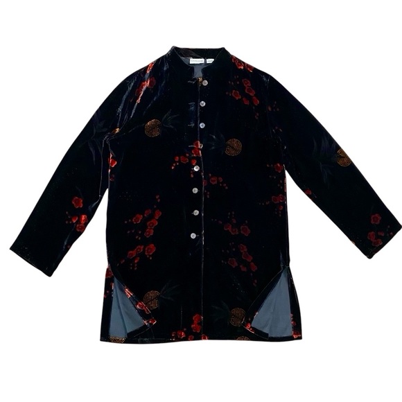 Chico’s Silk Blend Tunic Top Jacket Stand Collar Button Front Sz 2 | L/12 Unworn - Picture 4 of 9